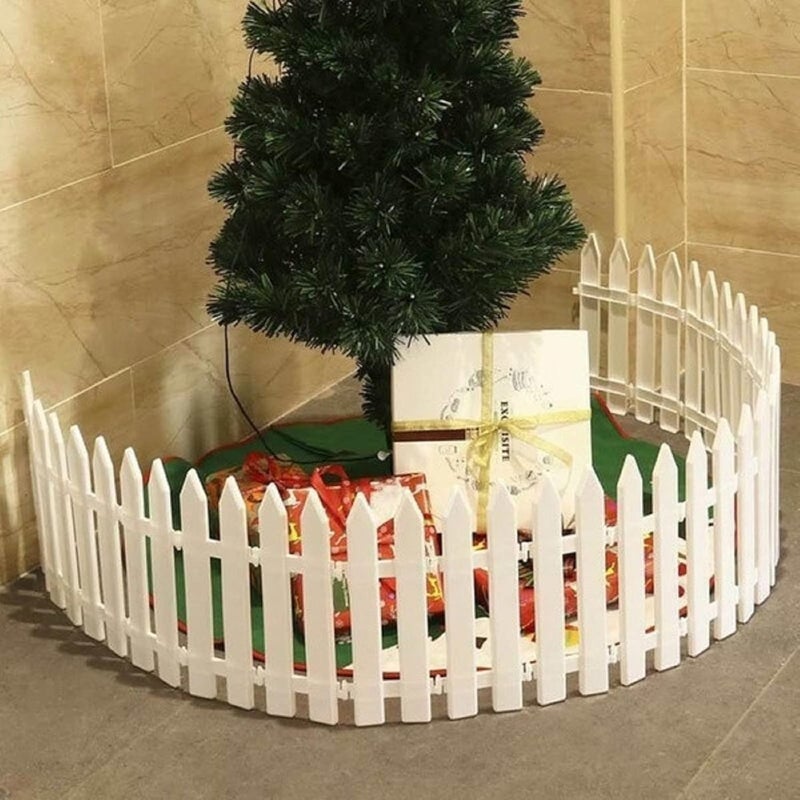 klarako 10/15 Pcs Christmas Tree Fence White Plastic Picket Fence Mini Xmas Tree Decorative Fences, Mini Fairy Garden Fence for Christmas Tree, Garden Fence Grass Lawn Edge Fence (15PCS) - Image 1