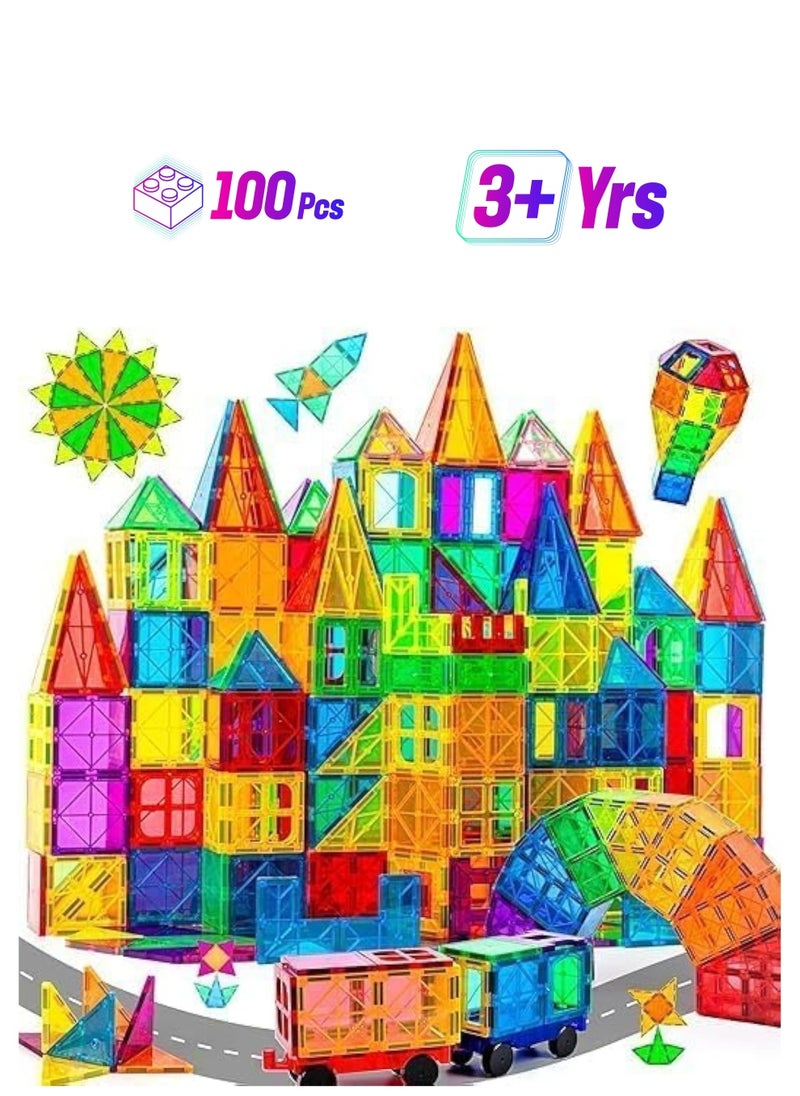 Piccasio 100Pcs Magnetic Building Tiles Set - Strong 3D Magnet Blocks for Kids, Educational STEM Toy, Birthday Gifts for Kids and Toddlers - Inspire Creativity and Imagination  - Image 1