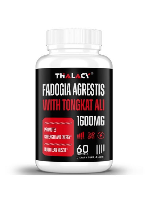 Thalacy 1600Mg Fadogia Agrestis Tongkat Ali Supplement, Fadogia Agrestis Extract For Men With Ashwagandha - Maximum Strength, 60 Softgels