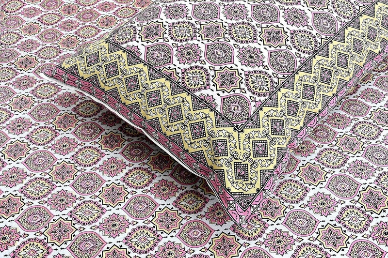 EasyGoods 240 TC Cotton Bedsheet for Double Bed Yellow MandlaEthnic33 Bedsheet King Size Bed CottonKing Size BedsheetDouble Bedsheet with 2 Pillow Covers 90x108 InchHandcrafted Bed Sheets - Image 1