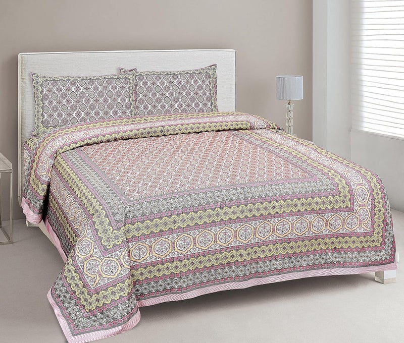 EasyGoods 240 TC Cotton Bedsheet for Double Bed Yellow MandlaEthnic33 Bedsheet King Size Bed CottonKing Size BedsheetDouble Bedsheet with 2 Pillow Covers 90x108 InchHandcrafted Bed Sheets - Image 2
