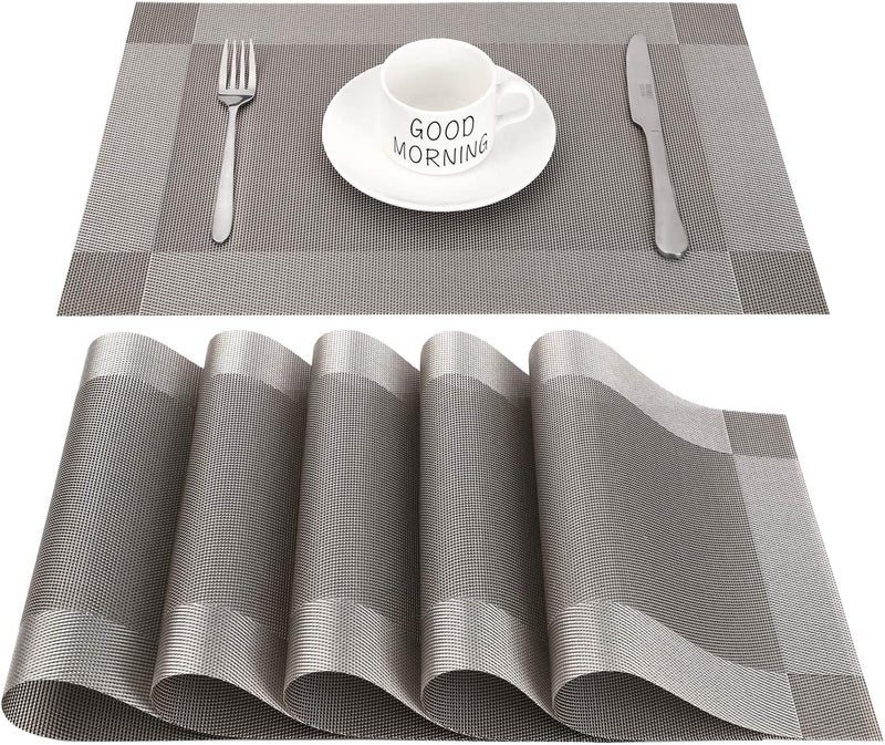 Baskety Dining Table Placemat PVC Heat-Resistant Table Mat for Dining Tea Table Woven Vinyl Stain Resistant Table Mats Non-Slip Kitchen Washable Place Mat (6) - Image 1