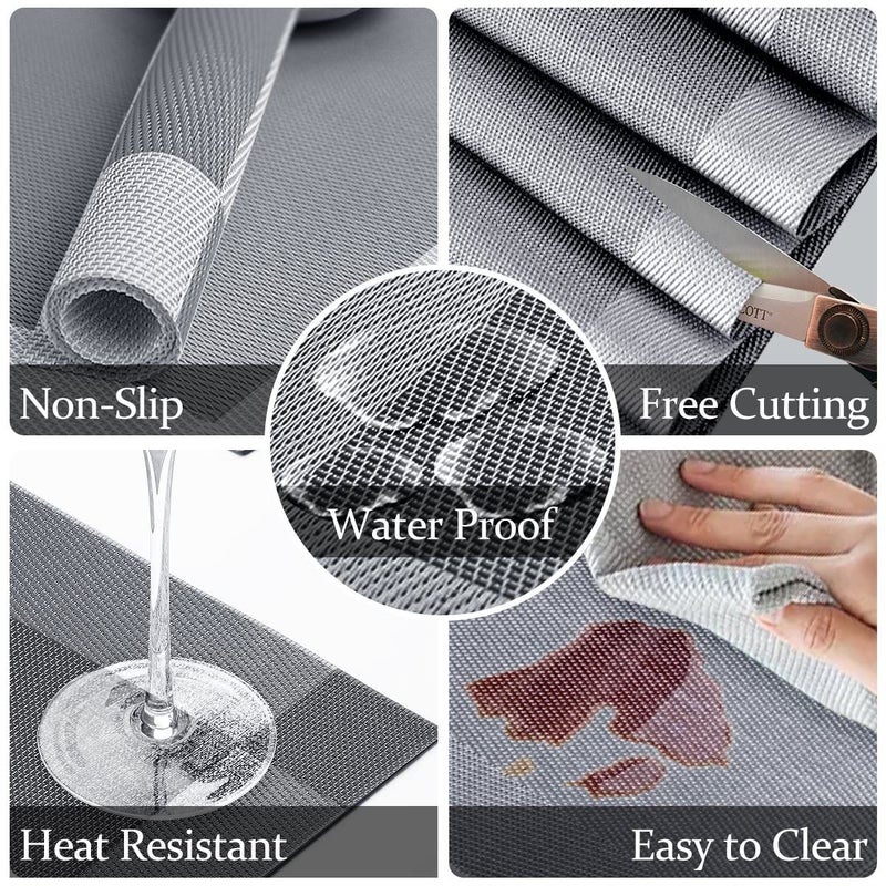 Baskety Dining Table Placemat PVC Heat-Resistant Table Mat for Dining Tea Table Woven Vinyl Stain Resistant Table Mats Non-Slip Kitchen Washable Place Mat (6) - Image 3