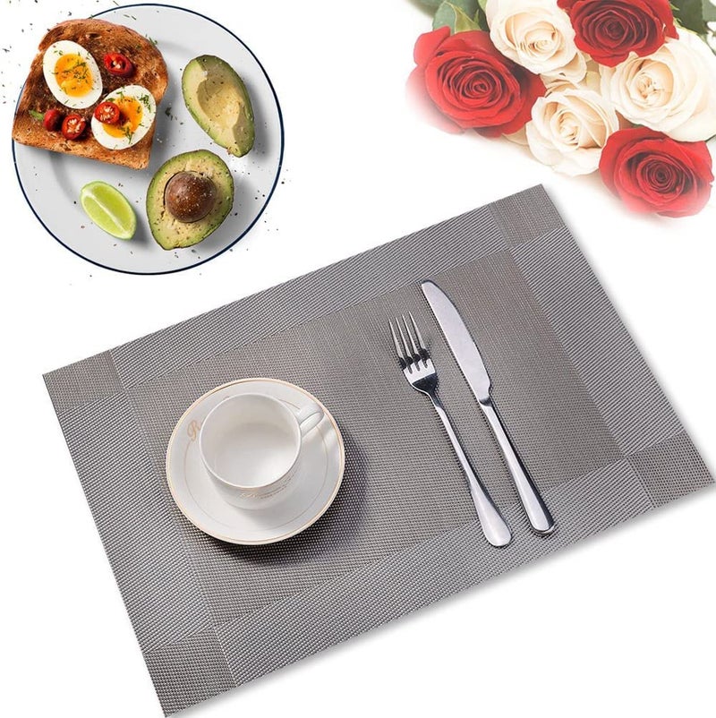 Baskety Dining Table Placemat PVC Heat-Resistant Table Mat for Dining Tea Table Woven Vinyl Stain Resistant Table Mats Non-Slip Kitchen Washable Place Mat (6) - Image 2