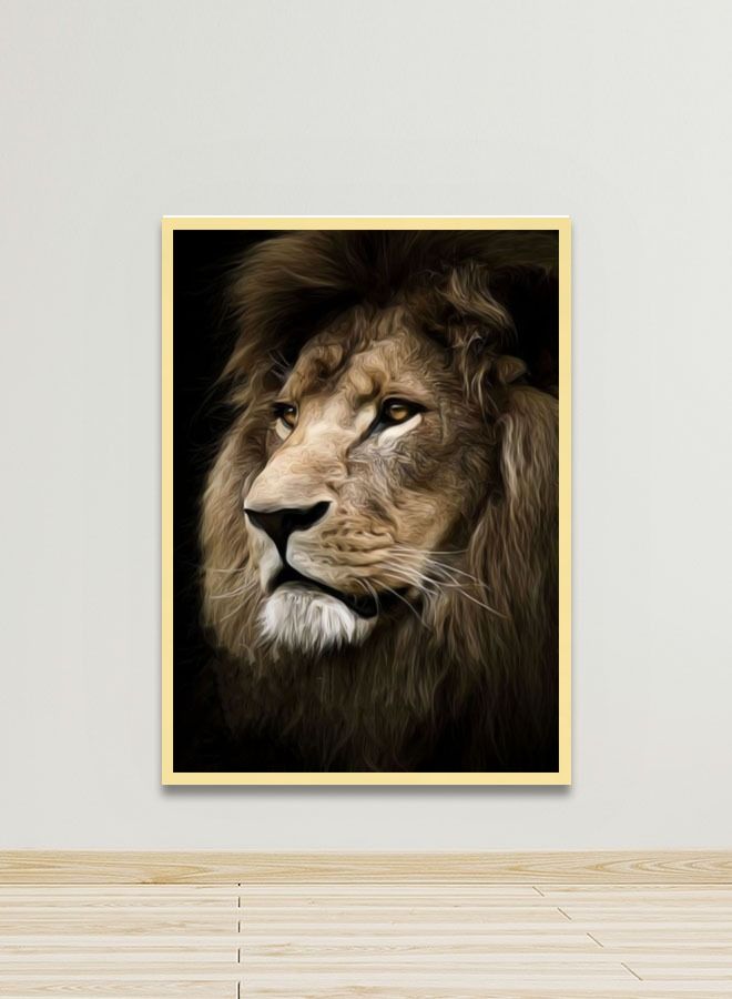 ماركتنا لوحة جدارية قماشية فنية لتزيين الحائط بتصميم أسد مع برواز ذهبي مجوف مقاس 120x80سم قطعة واحدة - Image 1