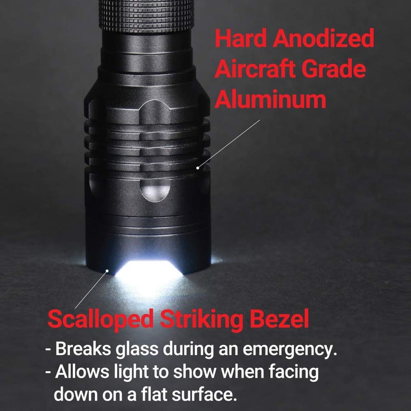 Feit Electric LED Tactical Flashlight - Aluminum Alloy - Zoomable Strike Bezel; Illuminate up to 1,000 feet - Adjustable Brightness 600 to 1700 Lumen | Requires 4-C Batteries - Image 4