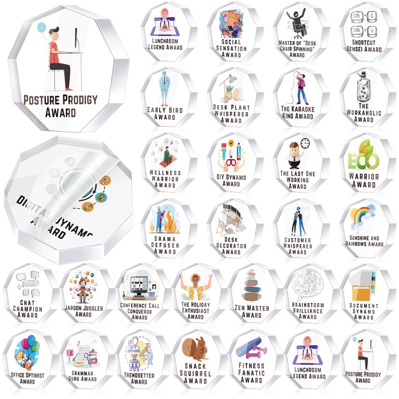 Cinnvoice 30 Pcs Funny Trophy Awards Gifts Bulk Employee Appreciation Week Gift Mini Acrylic Reward Teacher Nurse Coworker Team Small Clear Acrylic Medallions for OfficeCoworker - Image 2