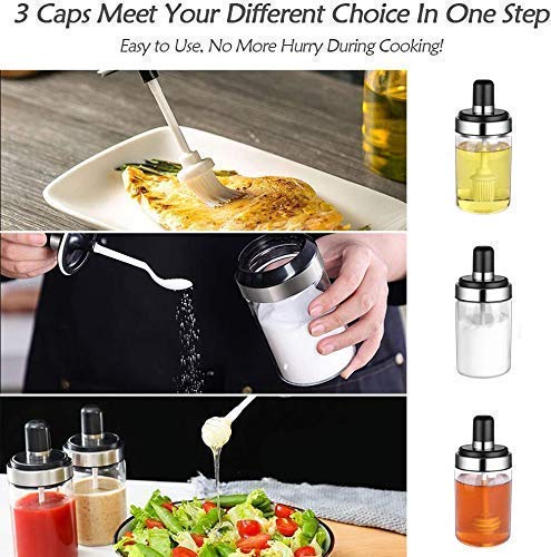 GALV Borosilicate Glass Food Storage Spice Salt Sugar Condiment Jar with Spoon and Olive Oil Bottle with Brush Combo for Kitchen Transparent Set of 3 - Image 4