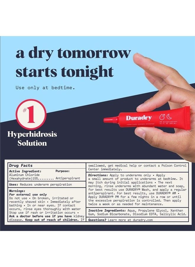 duradry - PM Antiperspirant Gel - Prescription Strength Antiperspirant Gel for Women and Men, Hyperhidrosis Deodorant for Armpit Sweat Prevention - Unscented, 0.4 Fl Oz (Pack of 3) - Image 1