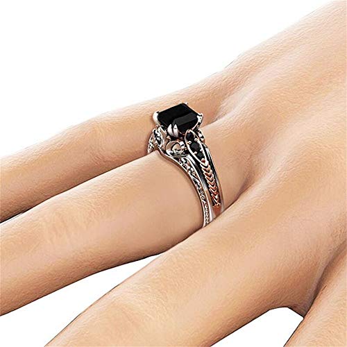 AZQ Vintage 925 Sterling Silver Black Gem Ring Cocktail Rings Square Cut Black Onyx Marcasite Cubic Zirconia Anniversary Promise Ring CZ Eternity Engagement Wedding Band Ring for Women TZ.37 (US Code 9) - Image 5