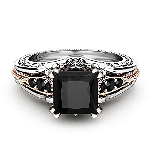 AZQ Vintage 925 Sterling Silver Black Gem Ring Cocktail Rings Square Cut Black Onyx Marcasite Cubic Zirconia Anniversary Promise Ring CZ Eternity Engagement Wedding Band Ring for Women TZ.37 (US Code 9) - Image 2