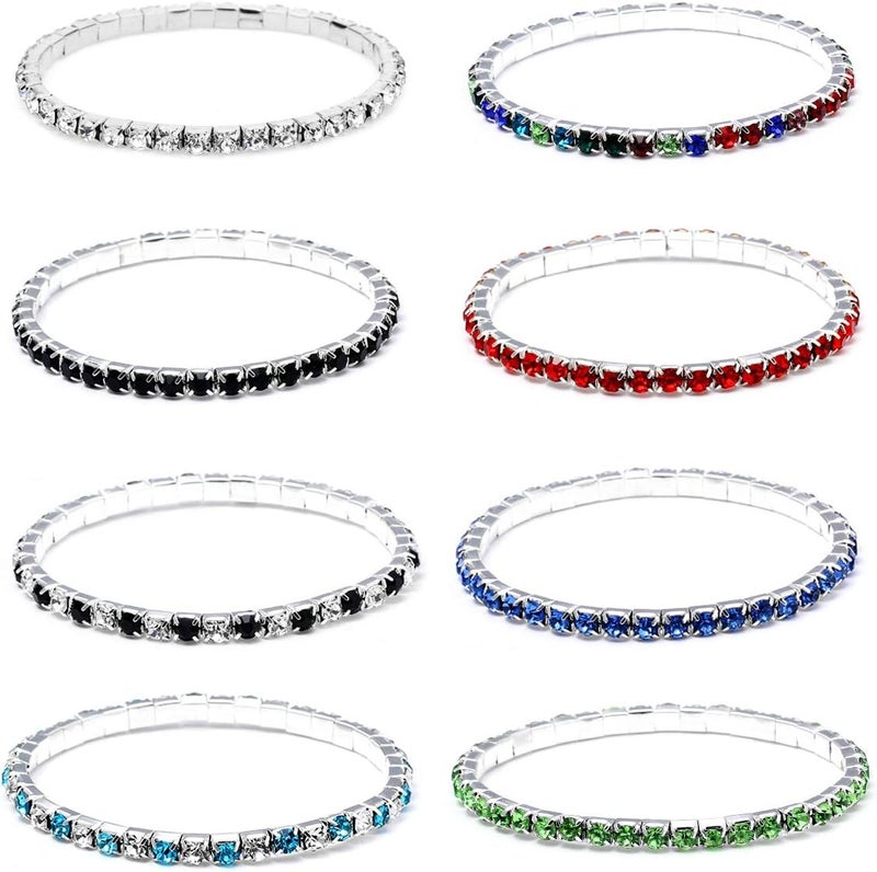 Zealmer Sparkle Multicolor Rhinestone Stackable Stretch Bracelets for Women - Image 1