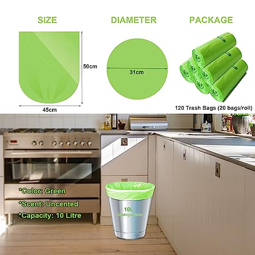 Kitbest Biodegradable Bin Bags Liner 120 Counts, 10L Food Waste Bags Trash Bag Small, 10 Litre Compostable Compost Caddy Liners, Recycled Degradable Rubbish Garbage Bag for Kitchen Office, Green. 45 x 50cm - Image 5