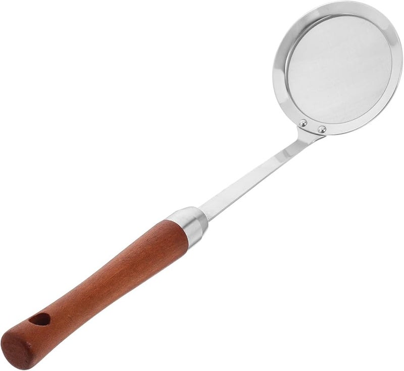 Wooden Handle 8Cm Fine Mesh Skimmer Spoon 304 Stainless Steel Oil Filter Strainer Ladle - Image 1