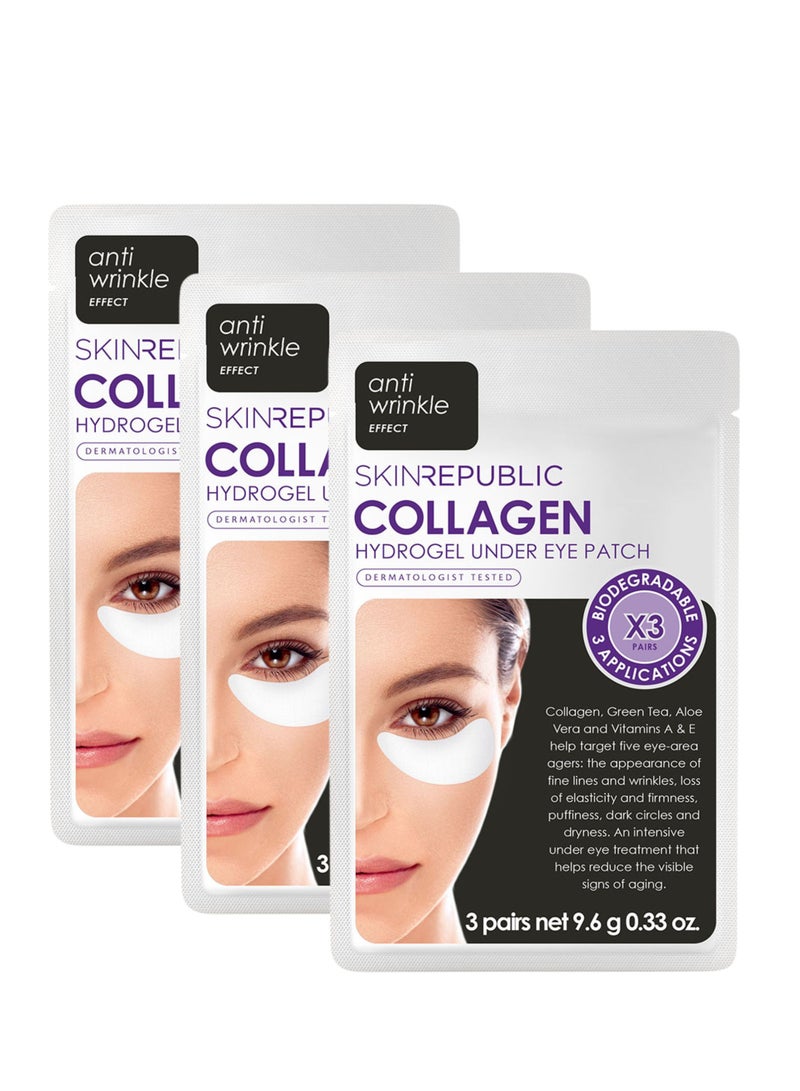 SKIN REPUBLIC Collagen Hydrogel Under Eye Patches (9 Pairs) – Eye Mask with Green Tea & Aloe Vera, Reduces Wrinkles, Puffiness & Dark Circles, Hydrates, Repairs Skin & Protects from Free Radicals  - Image 1