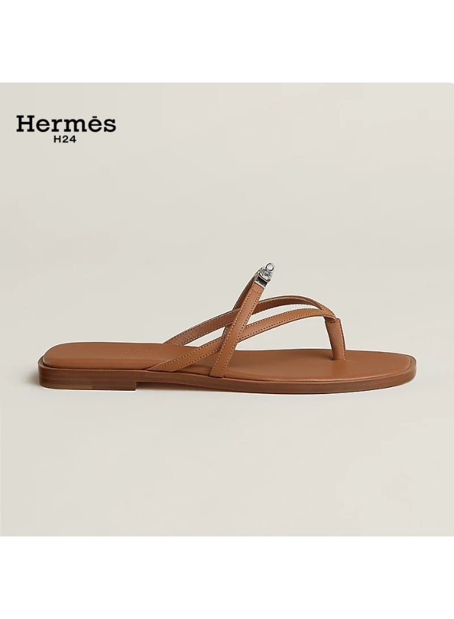 Hermes H24 صندل ”هيرميس H24 ميس“ من جلد العجل، بأشرطة متقاطعة ومشبك معدني، 0.6 سم، صيفي للنساء، بني - Image 2