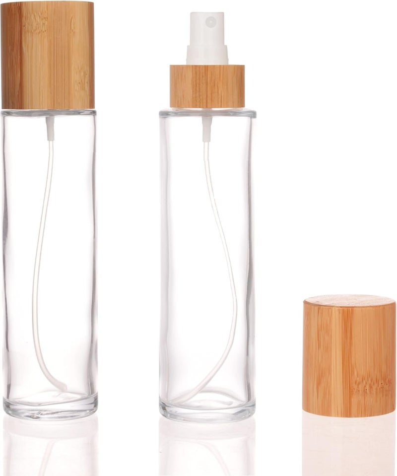 COSIDEA 12 pcs Empty 4oz /120ml bamboo lid clear glass spray bottle with fine mist despenser head for liquid perfume toiletries containers, toner bottles