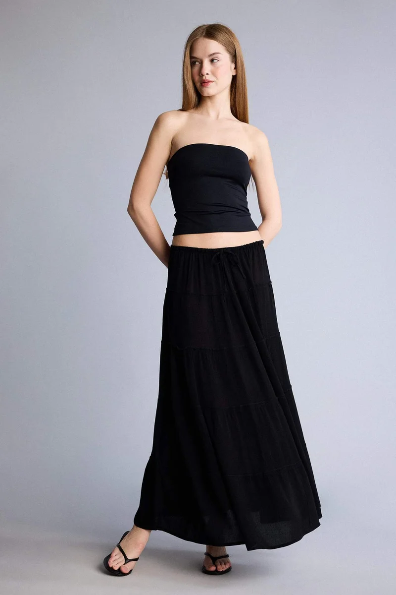 ديفاكتو Crinkle Viscose Normal Waist Maxi Skirt