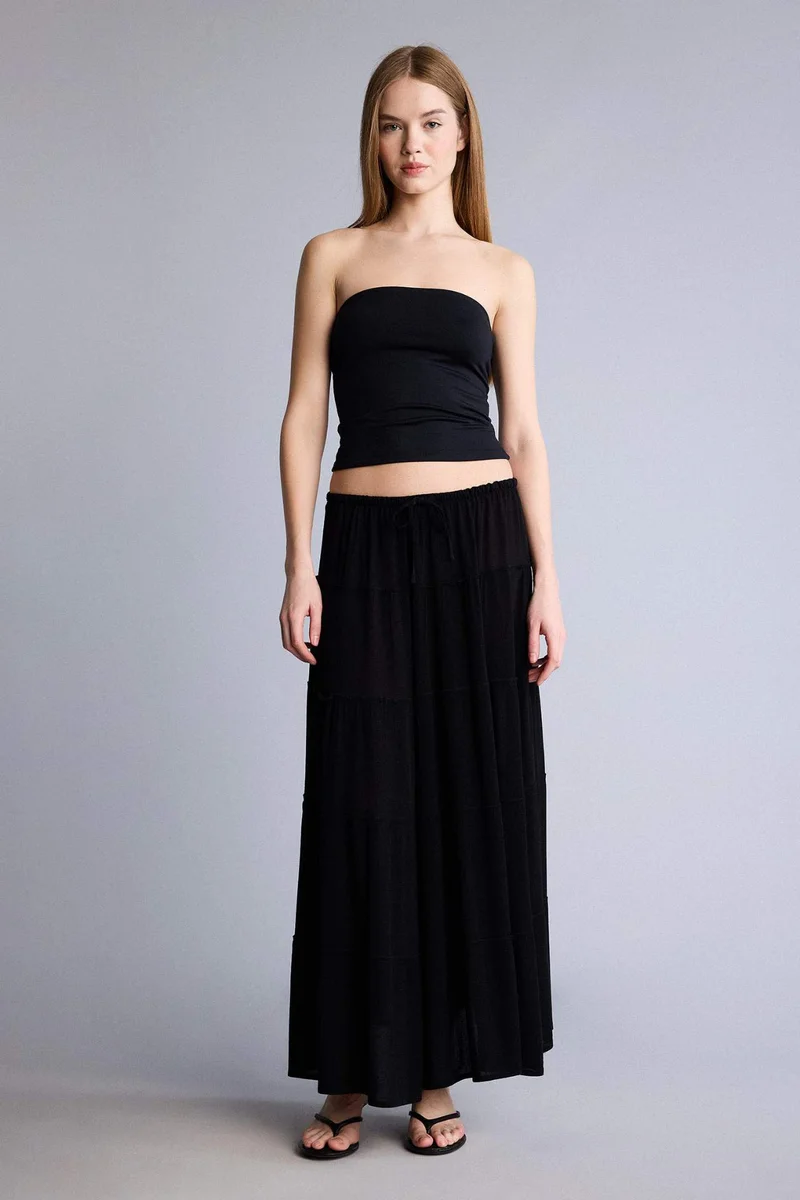 ديفاكتو Crinkle Viscose Normal Waist Maxi Skirt