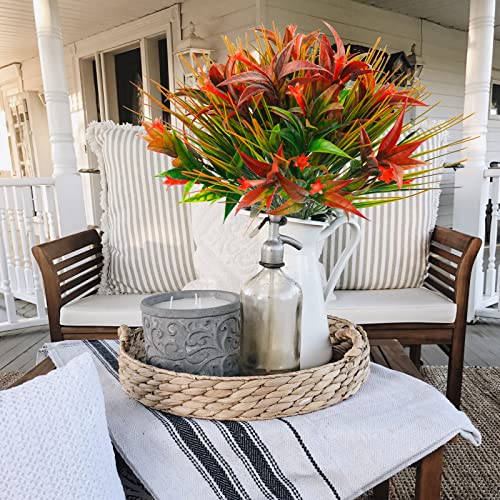 Uieke 6Pcs Outdoor Artificial Plants UV Resistant, Fake Morning Glory Flowers with Orange Grass, Tropical Flowers Fall Leaves Foliage for Garden Patio Sidewalk Décor Red - Image 4