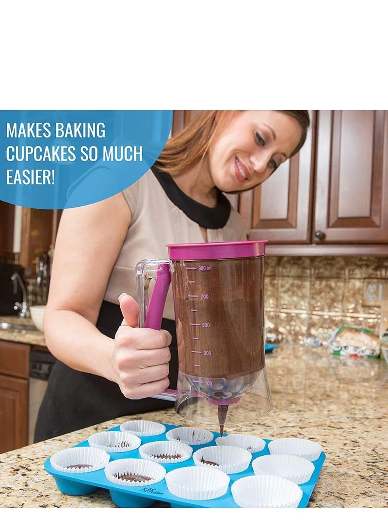 Generic - Clear Batter Dispenser Plastic Measuring Cup Cake Baking Tool Pancake Maker with Handle and Scale for Cupcake Pancake Crepe - Image 1