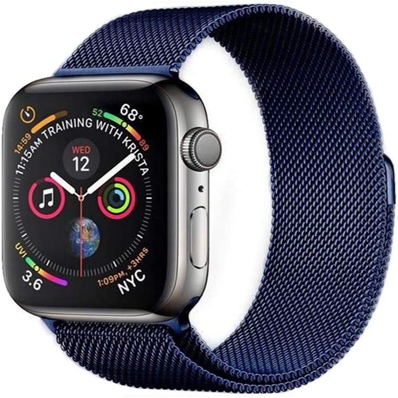 eWINNER Strong Magnetic Milanese Loop Strap Compatible with Apple Watch Ultra/Ultra 2 / Series 1–9/SE (42–49mm) – Blue Stainless Steel Band - Image 2
