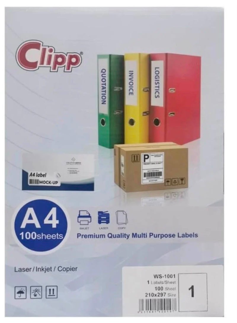 Clipp Matte White Sticker Paper – A4 Size for Printing (100 Sheets) - Image 1