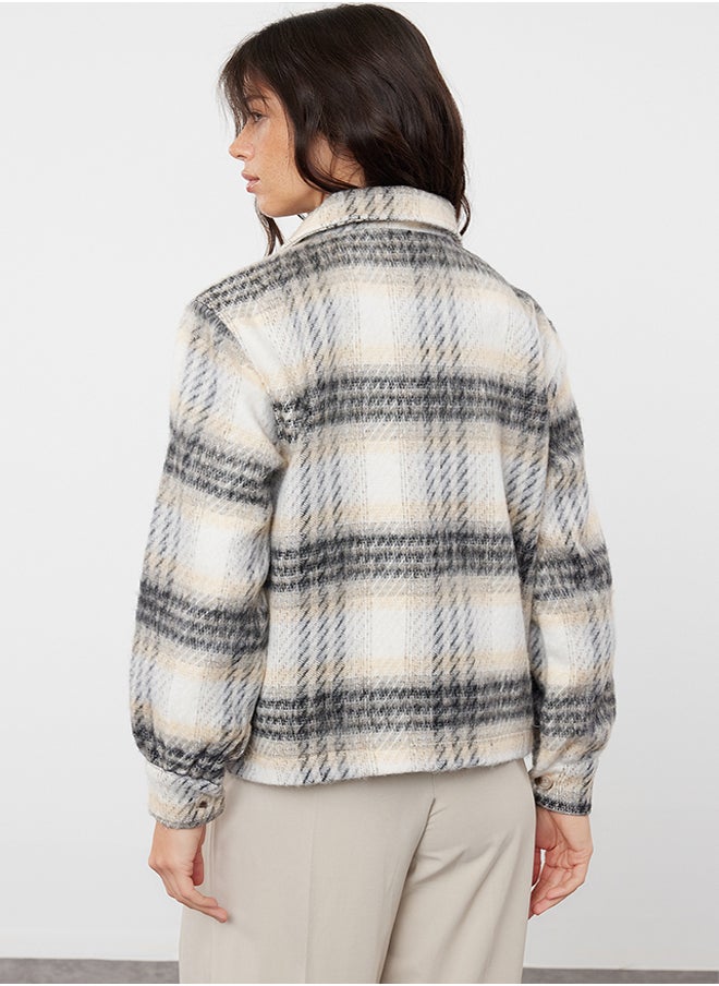 trendyol Multicolored Plaid Patterned Shacket Thin Jacket Coat TWOAW25MO00078  - Image 5