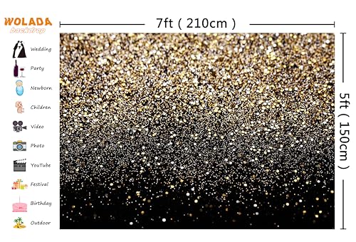 WOLADA Black and Gold Backdrop Golden Glitter Backdrop for Photography Wedding Birthday Baby Shower Party Photo Studio 7x5FT 11176 - Image 3
