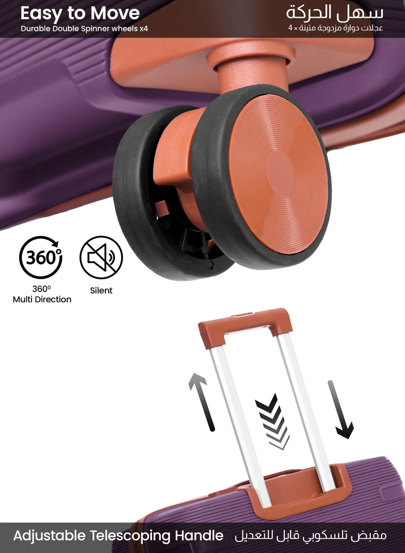 بارا جون Parajohn Seravia Series Set of 2 Luggage| Small 10KG & Large 30KG Polypropylene 8 Wheel Trolley Hardsided Travel Suitcase -Purple