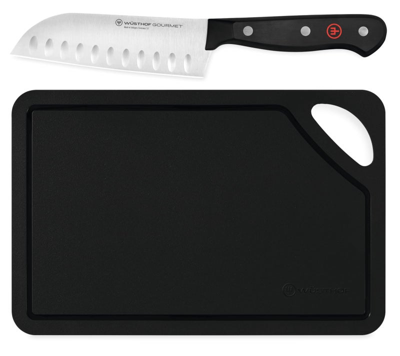 Wsthof Gourmet 5"" Santoku & 10"" Black Cutting Mat Set - Image 1