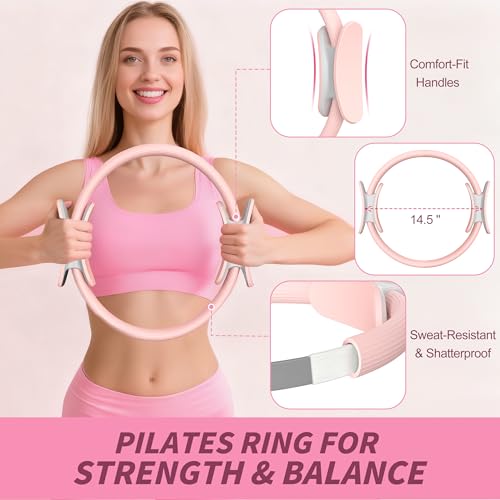 NANATI Pilates Kit 18PCS,Pilates Essentials Kit for Women,Pilates Equipment with 14.5" Pilates Ring and Ball,7 Resistance Bands,Ankle Weights,Sliders & Grip Socks Accessories for Starter Home Workouts - Image 3