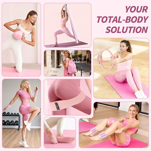 NANATI Pilates Kit 18PCS,Pilates Essentials Kit for Women,Pilates Equipment with 14.5" Pilates Ring and Ball,7 Resistance Bands,Ankle Weights,Sliders & Grip Socks Accessories for Starter Home Workouts - Image 2