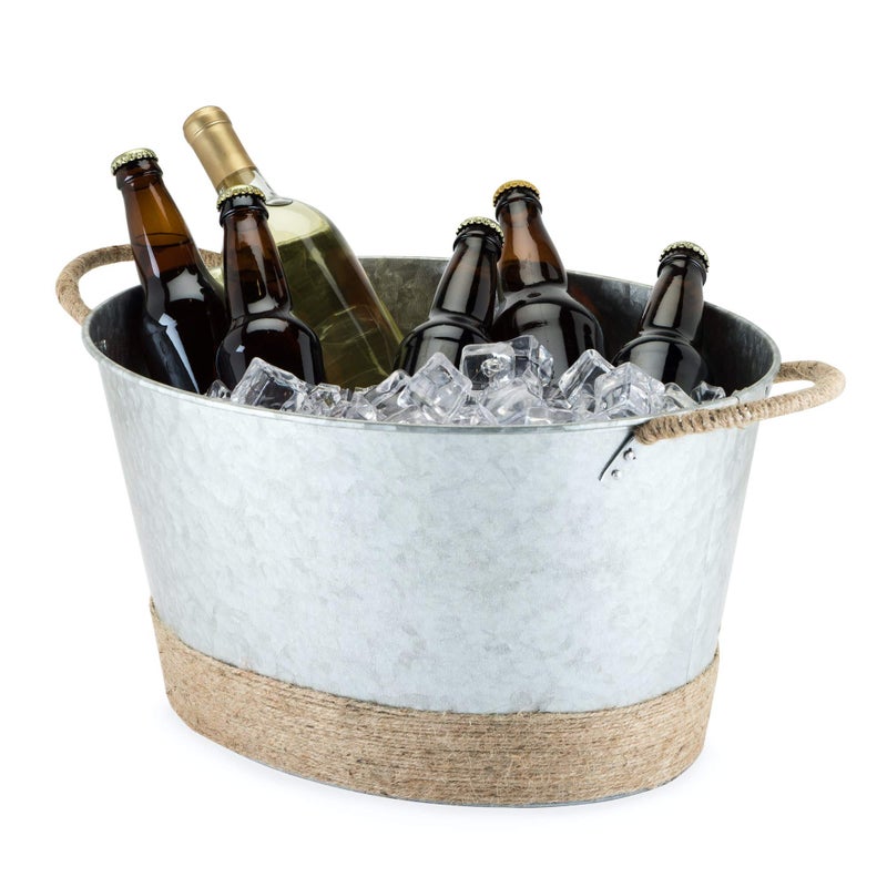 Twine Seaside Jute Rope Wrapped Farmhouse Galvanized Ice Metal Beverage Tub Wine Beer Bottle Bucket 45 Gallons - Image 1