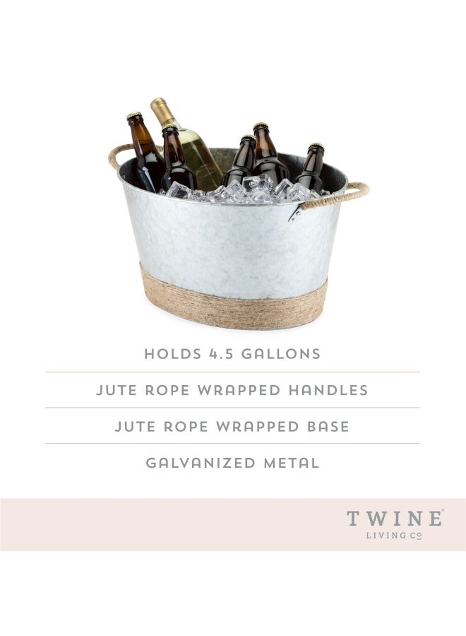 Twine Seaside Jute Rope Wrapped Farmhouse Galvanized Ice Metal Beverage Tub Wine Beer Bottle Bucket 45 Gallons - Image 2