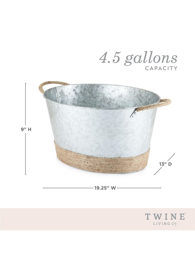 Twine Seaside Jute Rope Wrapped Farmhouse Galvanized Ice Metal Beverage Tub Wine Beer Bottle Bucket 45 Gallons - Image 4