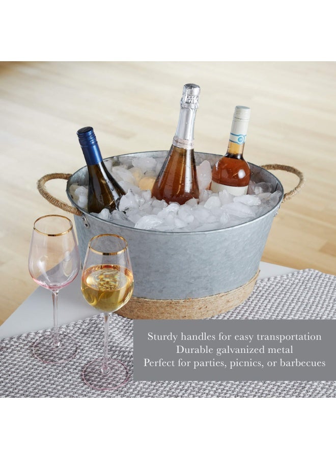 Twine Seaside Jute Rope Wrapped Farmhouse Galvanized Ice Metal Beverage Tub Wine Beer Bottle Bucket 45 Gallons - Image 3
