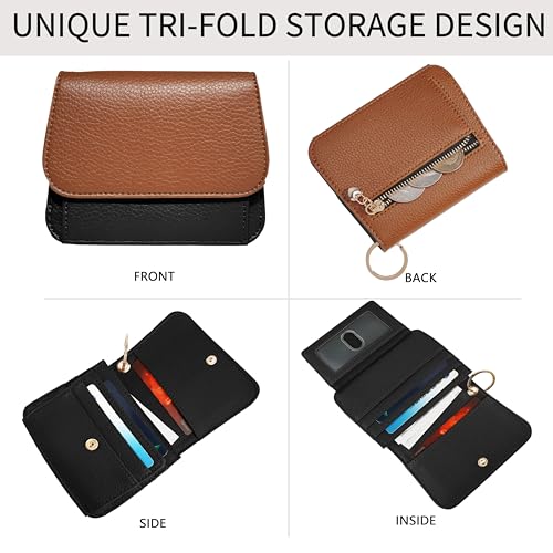 Sunpour Keychain Wallet RFID Wristlet Wallets for Women,Small Wallets Woman Key Chain Wallet with Coin Pocket and Id Window (Brown＆Black) - Image 3