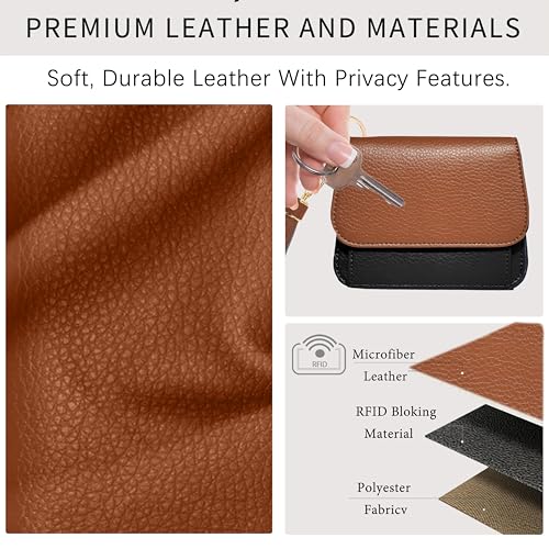 Sunpour Keychain Wallet RFID Wristlet Wallets for Women,Small Wallets Woman Key Chain Wallet with Coin Pocket and Id Window (Brown＆Black) - Image 5