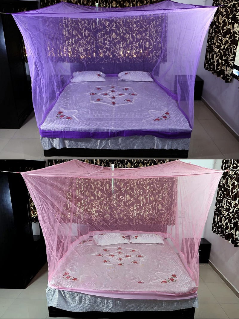 Neekshaa Combo Pack Mosquito Net for Double Bed Polyester Mosquito Net for Baby | Bedroom | Family_Size-6x6 FT_Color-Purple,Pink - Image 1
