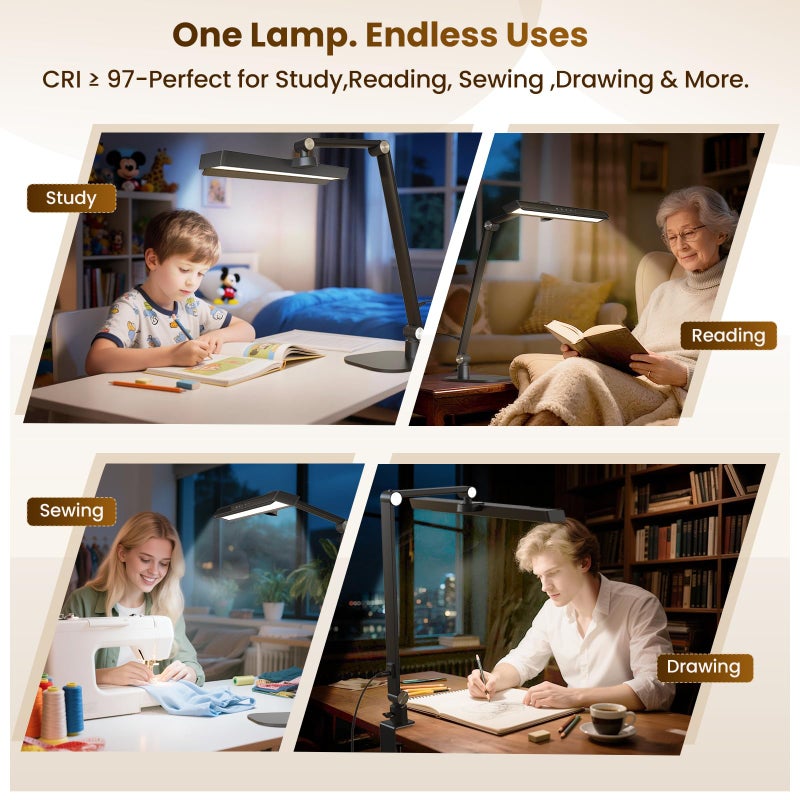 LIONVISON Desk Lamps for Home Office: 2 in 1 Eye-Caring Modern LED Desk Lamp for Worker - 5 Color Temperature 10 Brightness Computer Light - Memory & Timer Func Desk Light for Student, Seniors - Image 3