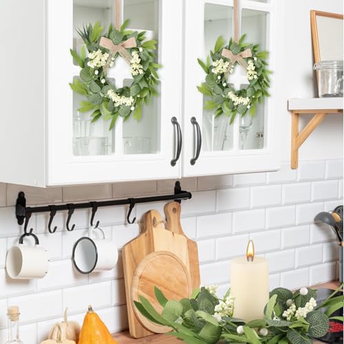 YLOLUL 6 Pcs Green Artificial Eucalyptus Swag Wreaths Spring Summer Wreath with White Berries Mini Green Kitchen Cabinet Wreaths with Ribbon for Front Door Porch Wall Window Farmhouse Decoration - Image 4