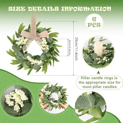 YLOLUL 6 Pcs Green Artificial Eucalyptus Swag Wreaths Spring Summer Wreath with White Berries Mini Green Kitchen Cabinet Wreaths with Ribbon for Front Door Porch Wall Window Farmhouse Decoration - Image 3