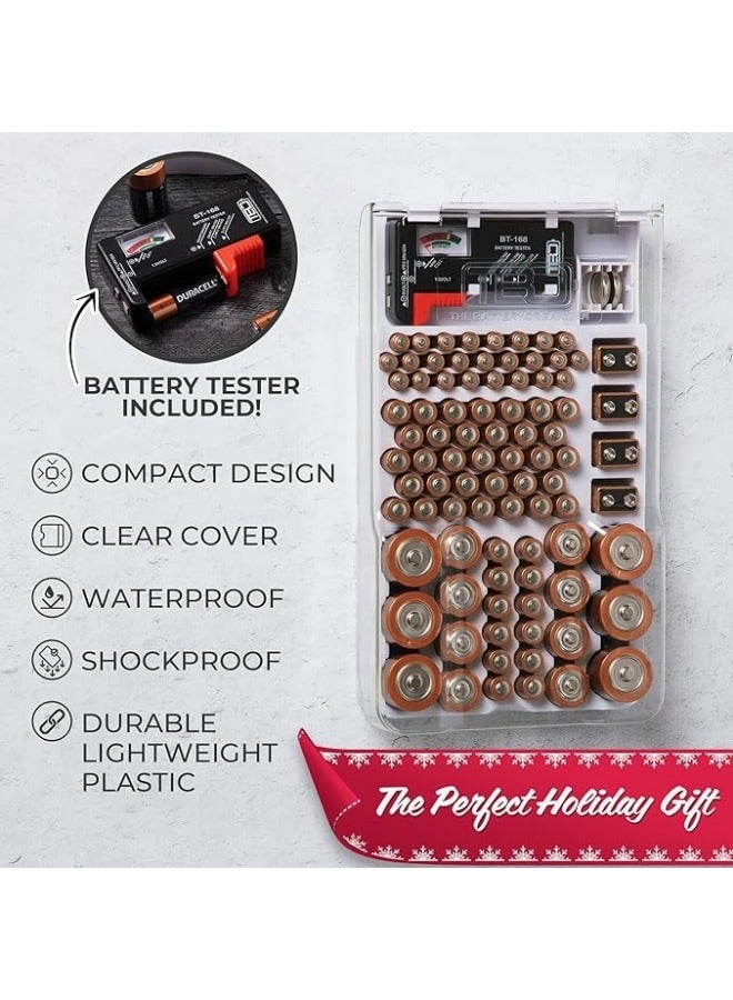 عام حافظة تخزين البطاريات مع غطاء شفاف مفصلي ومزودة بفاصل قابل للإزالة للاختبار، تستوعب 93 بطارية بأحجام مختلفة. - Image 3