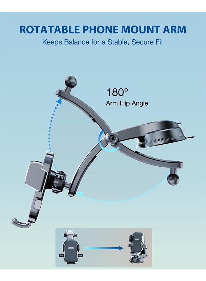 اتش واي 360 درجة الدورية العالمي الهاتف الخليوي جبل لوحة القيادة الزجاج الأمامي تنفيس الهواء [ذراع تعديل متعدد الزوايا] حامل هاتف داش ، حامل الهاتف الخليوي للسيارة ، للسيارة تناسب جميع الهواتف المحمولة - Image 3