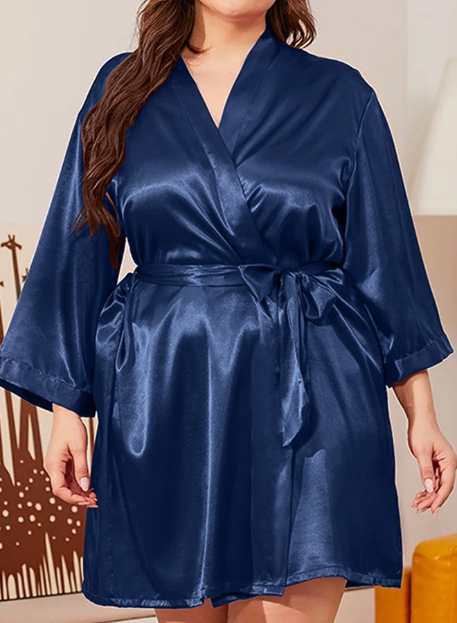MARGOUN Women's 2XL Size Pure Short Satin Robes Bridesmaid and Bride Silky Robes Sleepwear Soft Dressing Gown Bride Pajamas Morning Robe Mid-Length Nightdress Blue  - Image 4