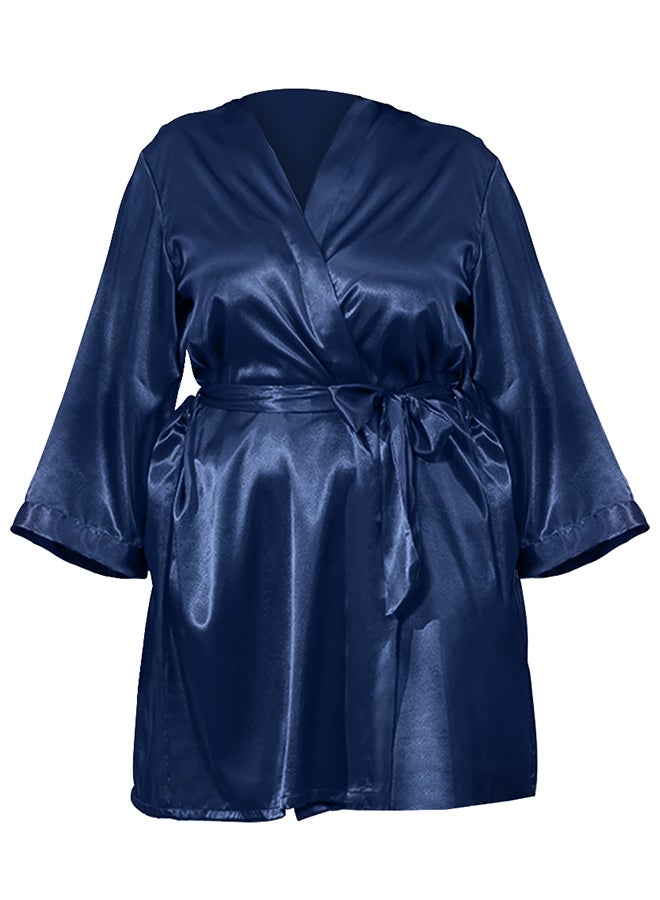 MARGOUN Women's 2XL Size Pure Short Satin Robes Bridesmaid and Bride Silky Robes Sleepwear Soft Dressing Gown Bride Pajamas Morning Robe Mid-Length Nightdress Blue  - Image 5