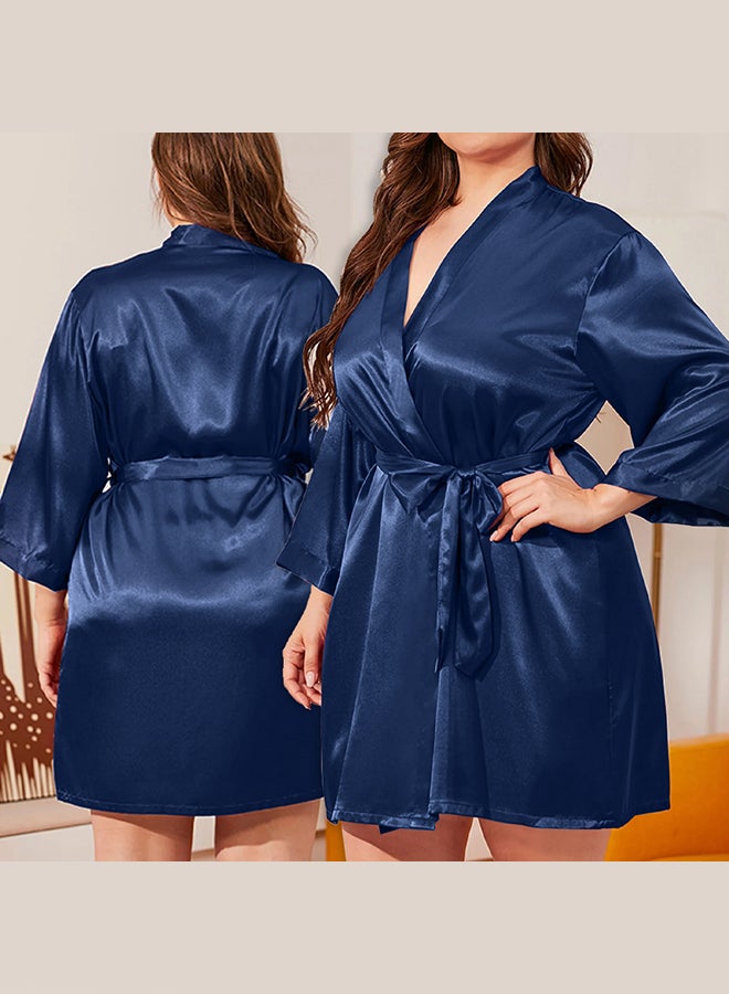 MARGOUN Women's 2XL Size Pure Short Satin Robes Bridesmaid and Bride Silky Robes Sleepwear Soft Dressing Gown Bride Pajamas Morning Robe Mid-Length Nightdress Blue  - Image 2