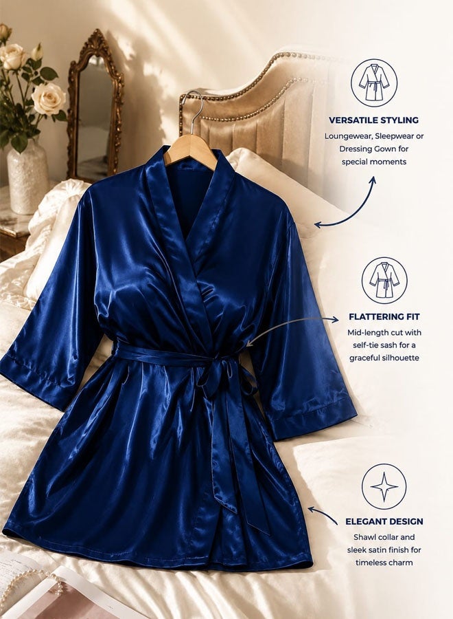 MARGOUN Women's XL/2XL Size Pure Short Satin Robes Bridesmaid and Bride Silky Robes Sleepwear Soft Dressing Gown Bride Pajamas Morning Robe Mid-Length Nightdress Blue - Image 5