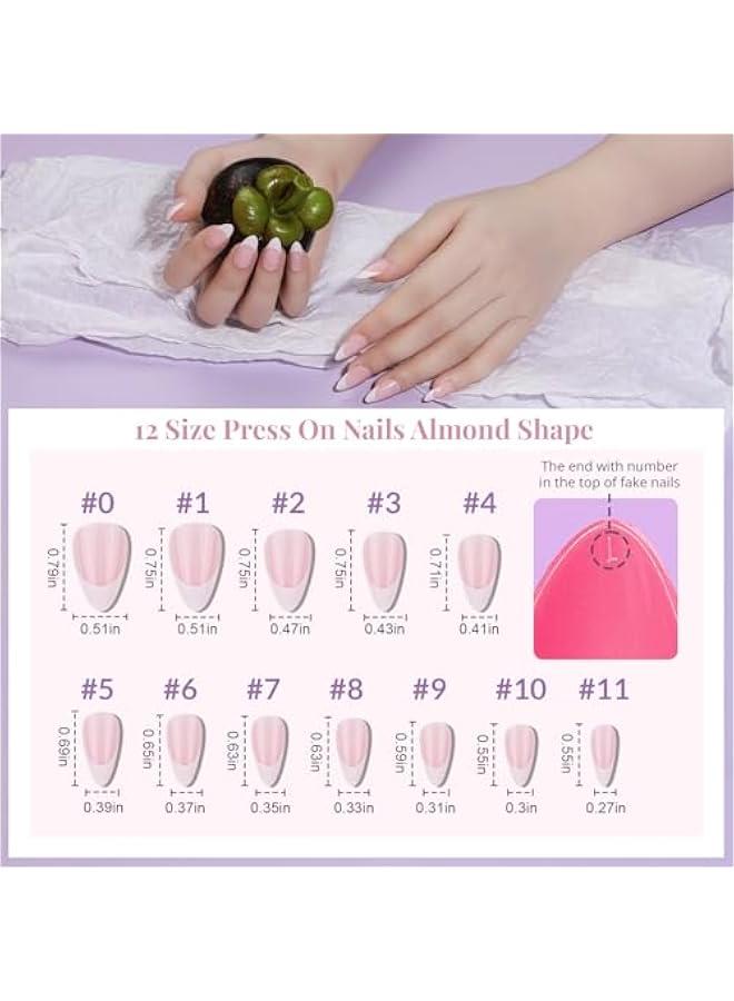 Arabest Press on Nails Almond, 24Pack 576Pcs Short Almond Press on Nails, Matte Glossy French Tip Press on Nails, Glitter Fake Nails - Image 2